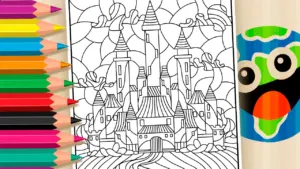 Coloring page Disney Castle Mosaic: An Advanced Coloring Challenge for Adults