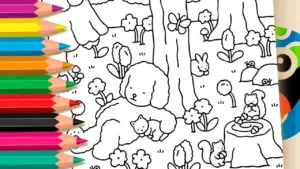 Coloring page Friendship in the Enchanted Forest: A Cozy Bobbie Goods Coloring Page