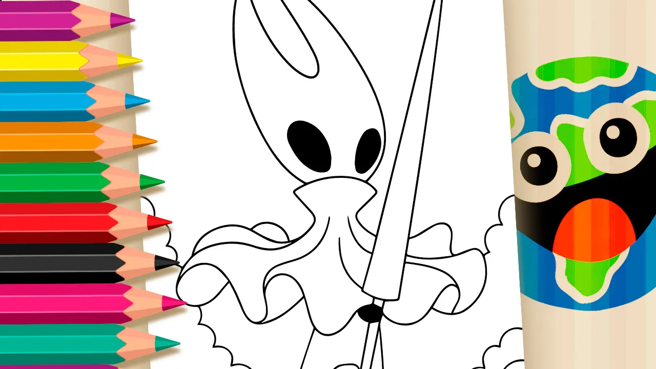 Printable Hollow Knight Silksong coloring page of Hornet with bold simple outlines, free to color online or download for kids and fans.