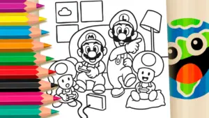 Coloring page Level Up! Color Mario and Friends' Epic Game Night