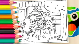 Coloring page ☕ Bobbie Goods – Tea Time: an enchanting coloring page!