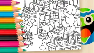 Coloring page Coloring Page: Bobbie Goods Shopping at the Market