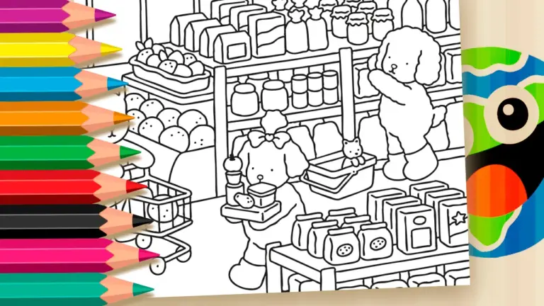 Coloring Page: Bobbie Goods Shopping at the Market - Cute & Kawaii Coloring Pages Online