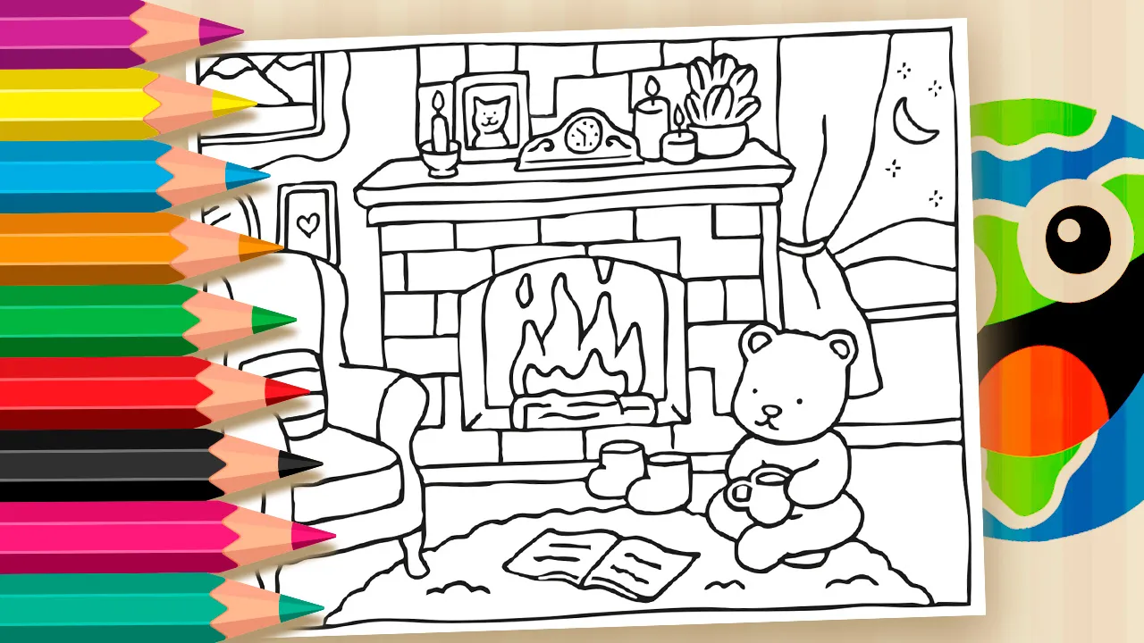 Coloring Page: Cozy Fireplace with Bobbie Goods