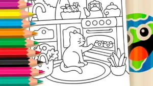 Coloring page The Little Chef Kitty and Her Magical Cookies: A Coloring Adventure!
