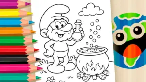 Coloring page Coloring Page: Alchemist Smurf with Magic Potion!