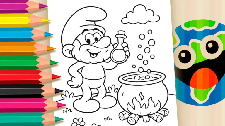Coloring Page: Alchemist Smurf with Magic Potion! - Famous Characters Coloring Pages