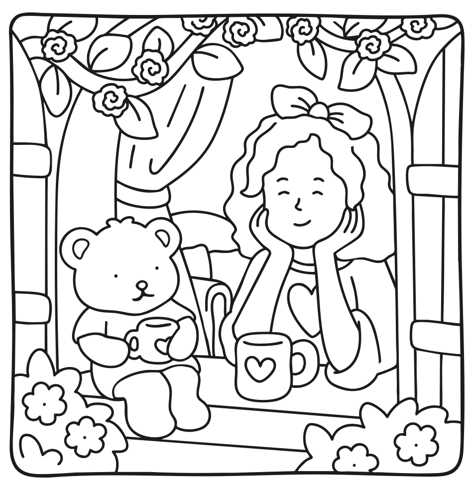  Girl and Teddy Bear at the Window