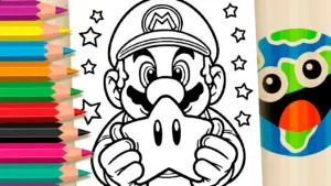 Coloring page Coloring Page: Super Mario Holding the Super Star!