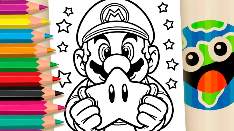 Coloring Page: Super Mario Holding the Super Star! - Famous Characters Coloring Pages