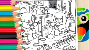 Coloring page The Cutest Jam Session Ever: Color Bobbie Goods x Måneskin!