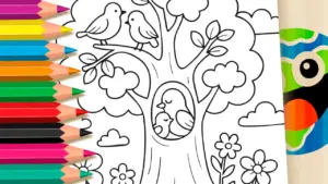 Coloring page Bird Family Tree Coloring Page | Free Online & Printable