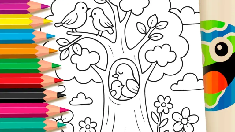 Bird Family Tree Coloring Page | Free Online & Printable - Nature & Landscape Coloring Pages