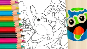 Coloring page Alolan Raichu Surfing Coloring Page | Free Printable Pokémon Art