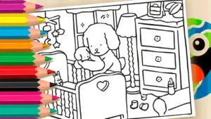 Coloring page Cute Puppies & Baby Room Coloring Page | Free Online & Printable for Kids in Bobbie Goods's Style