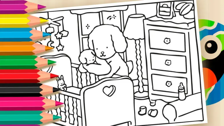 Cute Puppies & Baby Room Coloring Page | Free Online & Printable for Kids in Bobbie Goods’s Style - Cute & Kawaii Coloring Pages Online