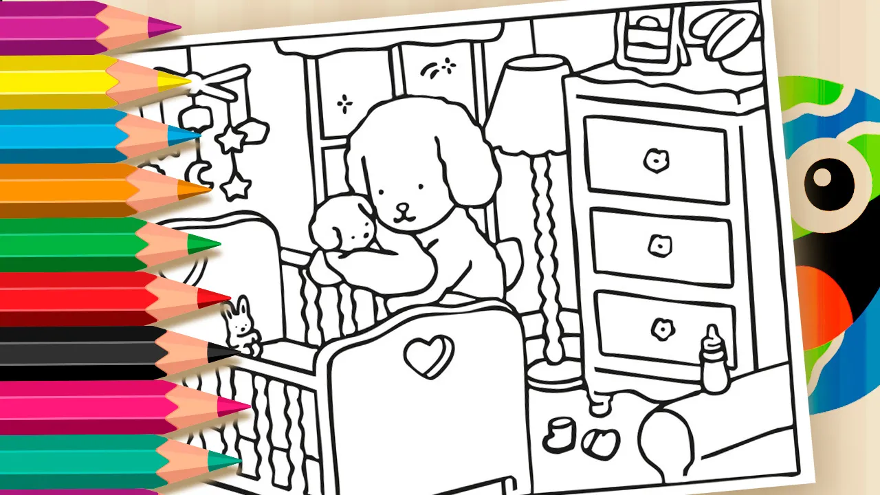 Cute Puppies & Baby Room Coloring Page | Free Online & Printable for Kids in Bobbie Goods’s Style