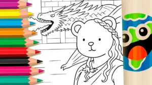 Coloring page Daenerys & Dragon Cute Bear Mashup Coloring Page