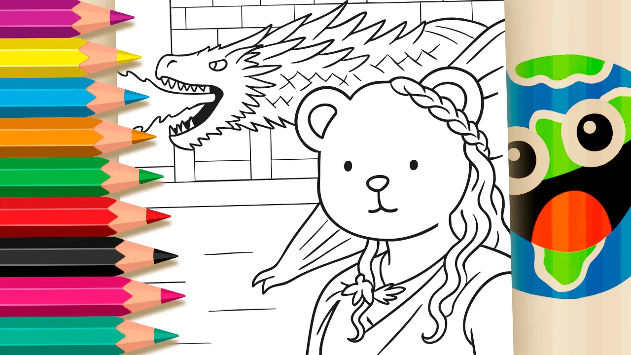 Daenerys & Dragon Cute Bear Mashup Coloring Page