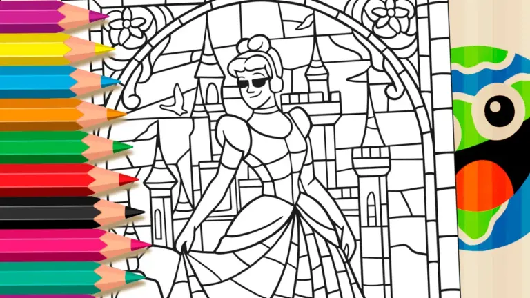 A Modern Princess: Cinderella in a Stained Glass Masterpiece - Famous Characters Coloring Pages