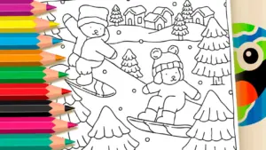 Coloring page Snow Day Adventure: Go Snowboarding with Bobbie Goods Friends