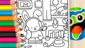 Coloring page Lo-fi Study Bunny Online Coloring Page | WorldColoring