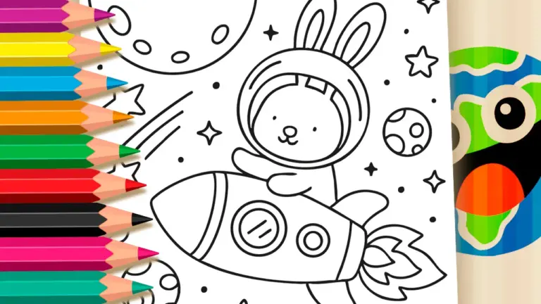 Space Bunny Online Coloring Page | WorldColoring - Cute & Kawaii Coloring Pages Online