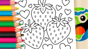 Strawberry Love Coloring Page | Free Online & Printable for Kids coloring page