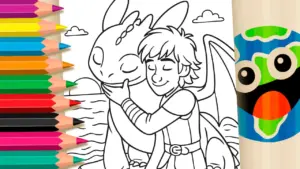 Coloring page Free How to Train Your Dragon Coloring Pages - Hiccup and Toothless - Color Online!