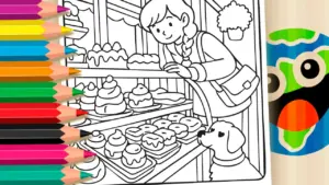 Coloring page Bakery Shop with My Dog Online Coloring Page | WorldColoring