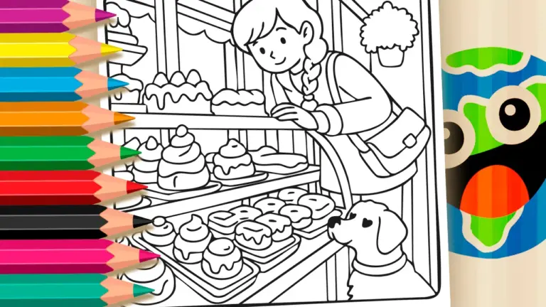 Bakery Shop with My Dog Online Coloring Page | WorldColoring - Cute & Kawaii Coloring Pages Online