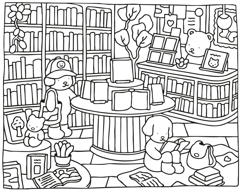 Color this Bobbie Goods Library Scene  -  !