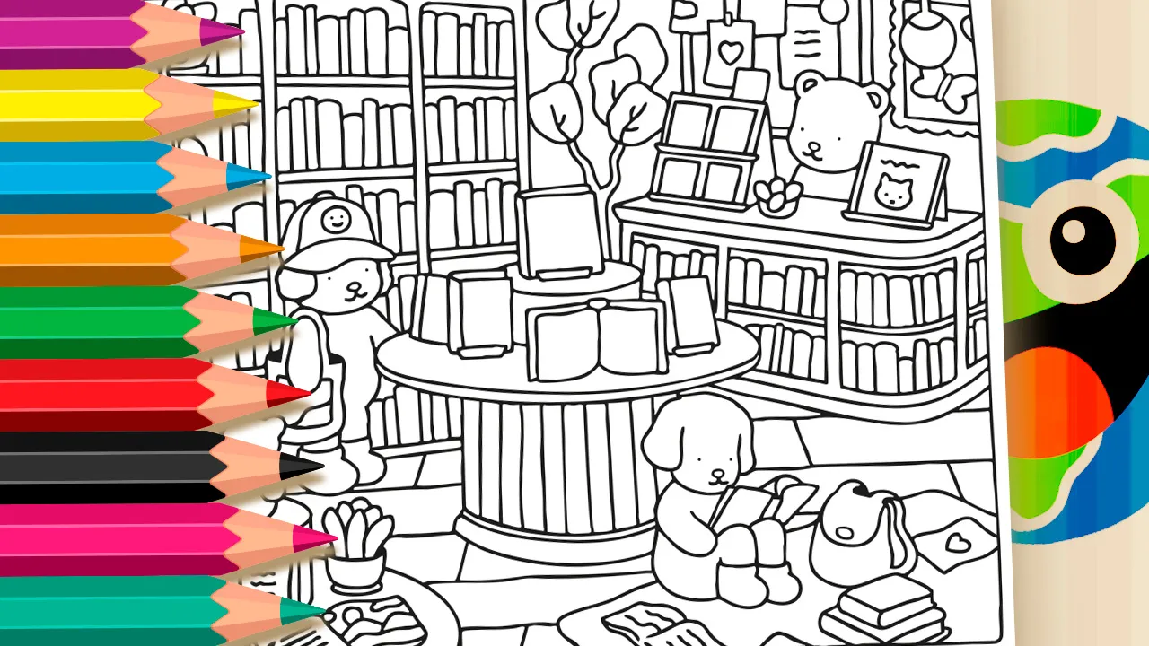 Color this Bobbie Goods Library Scene Online – Free Coloring Page!