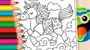 Coloring page Patchwork Unicorn Online Coloring Page | WorldColoring