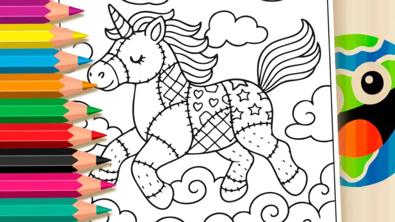 Patchwork Unicorn Online Coloring Page | WorldColoring - Cute & Kawaii Coloring Pages Online
