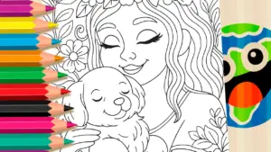 Coloring page Girl and Puppy Coloring Pages Online | WorldColoring