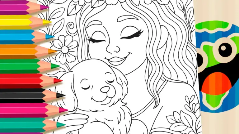Girl and Puppy Coloring Pages Online | WorldColoring - Cute & Kawaii Coloring Pages Online