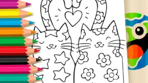 Coloring page Cute Cats Online Coloring Page | WorldColoring