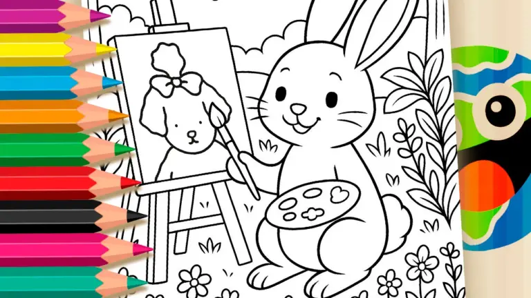 Bunny Painting Puppy Bobbie Goods Coloring Page – Color Online or Print for Free! - Cute & Kawaii Coloring Pages Online