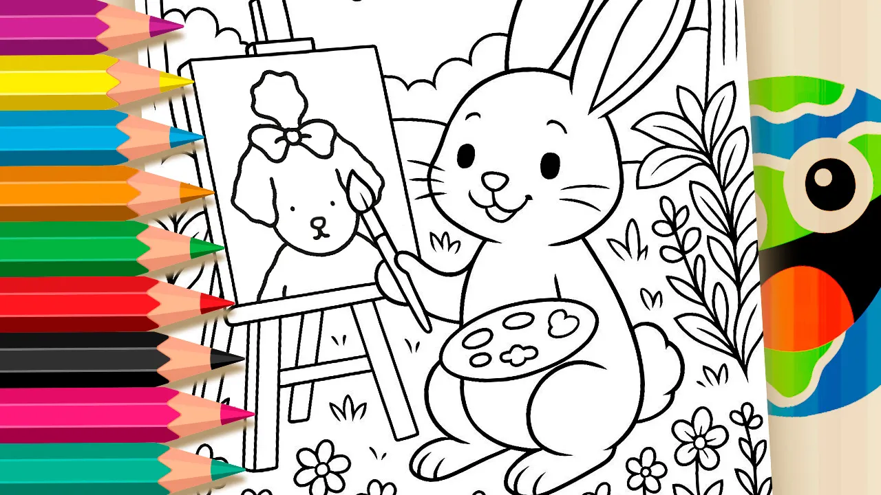 Bunny Painting Puppy Bobbie Goods Coloring Page – Color Online or Print for Free!