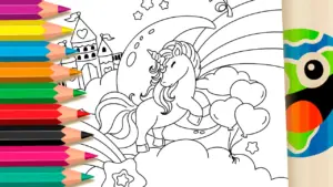 Coloring page Unicorn and the Castle in the Clouds Coloring Page – Color Online or Print for Free!