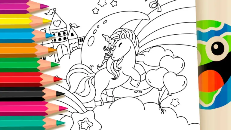 Unicorn and the Castle in the Clouds Coloring Page – Color Online or Print for Free! - Cute & Kawaii Coloring Pages Online