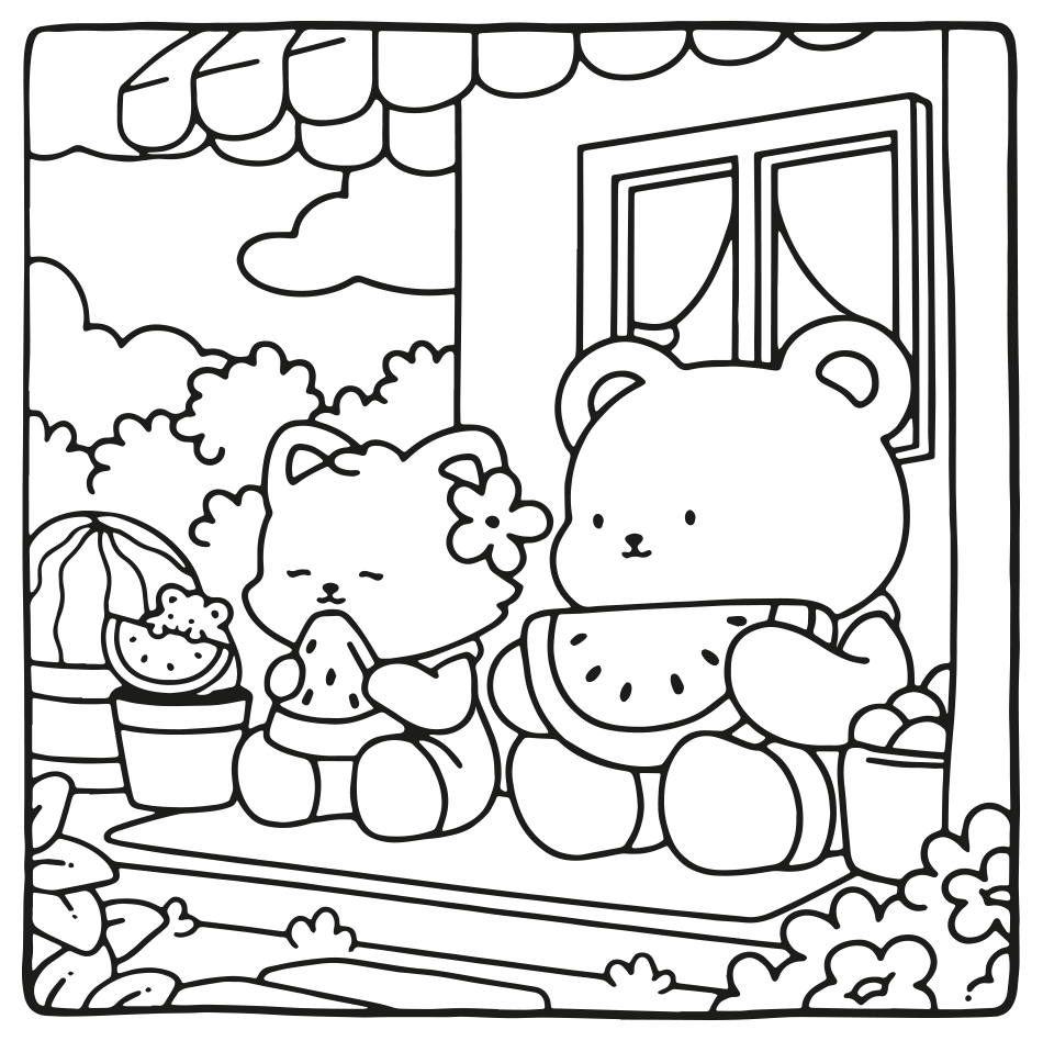 Cute Bear & Cat Snack   | WorldColoring