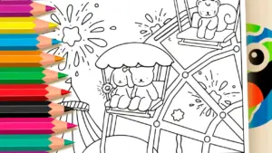 Coloring page Cute Bears on Ferris Wheel Online Coloring Page | WorldColoring