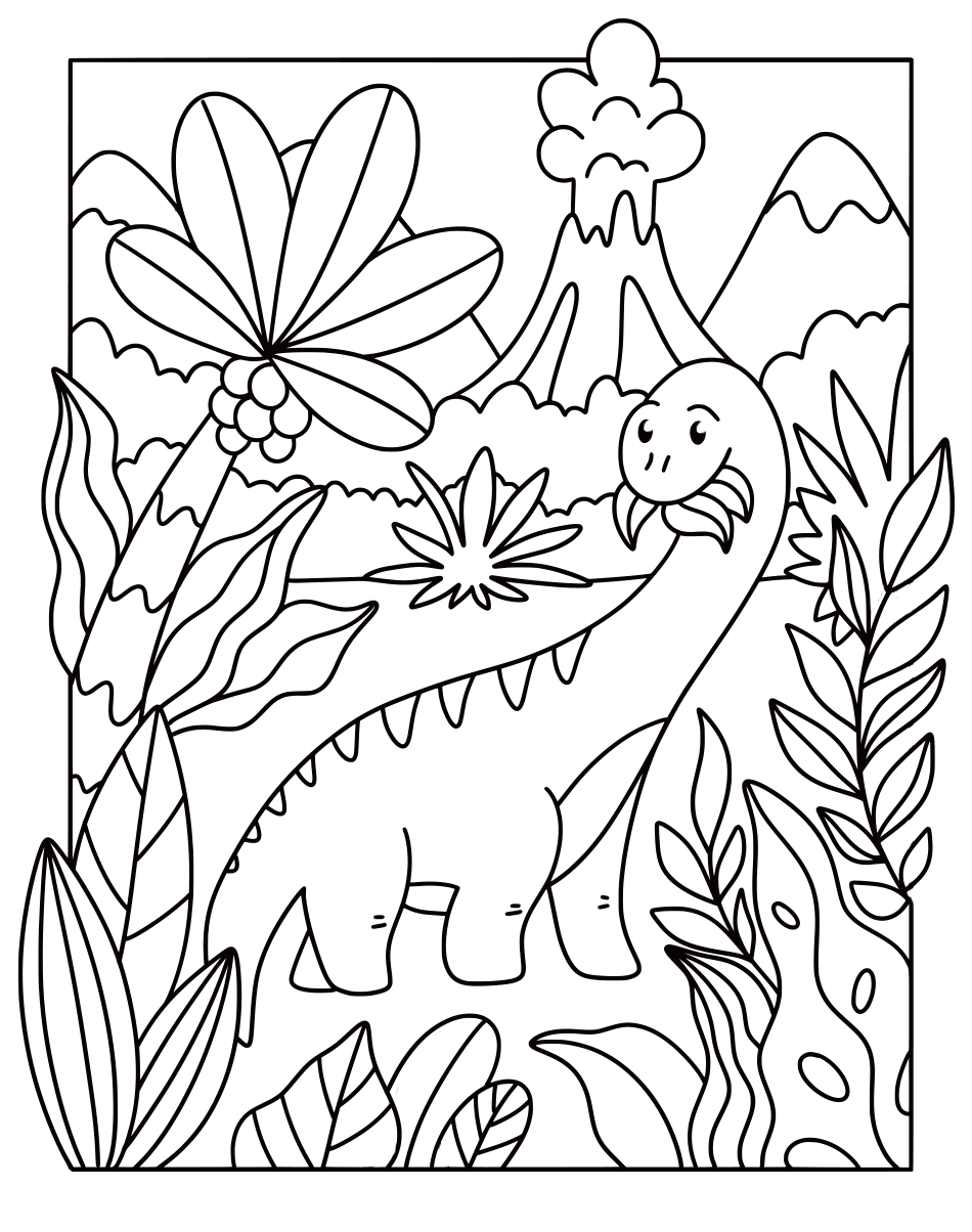 Color This Dinosaur Brachiosaurus Eating  - Have Fun for
