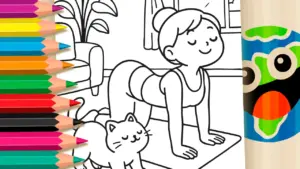 Coloring page Drawing Cat, Yoga and Relax - Online Coloring Page