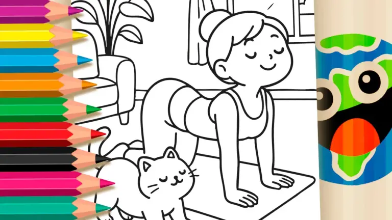 Drawing Cat, Yoga and Relax – Online Coloring Page - Relaxing and Adult Coloring Pages: Mindfulness & Mandalas