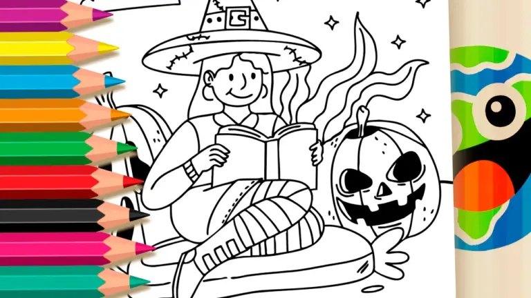 Halloween Witch Reading Online Coloring Page | WorldColoring - Cute & Kawaii Coloring Pages Online