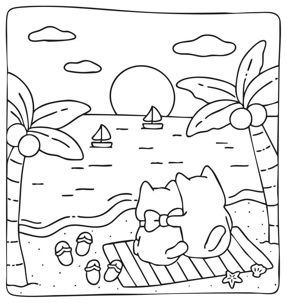 Cat Couple Beach   | WorldColoring