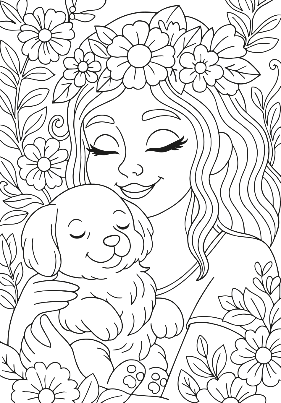 Girl and Puppy s  | WorldColoring